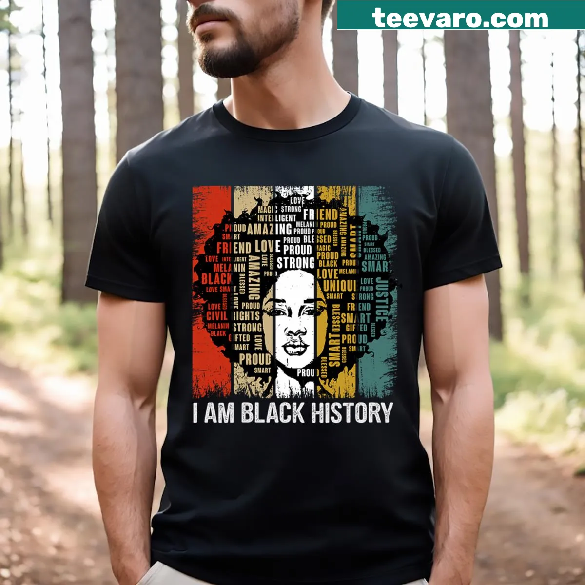 Girls T-shirt with the phrase I Am Black History Month and an afro queen. — on a men's t-shirt