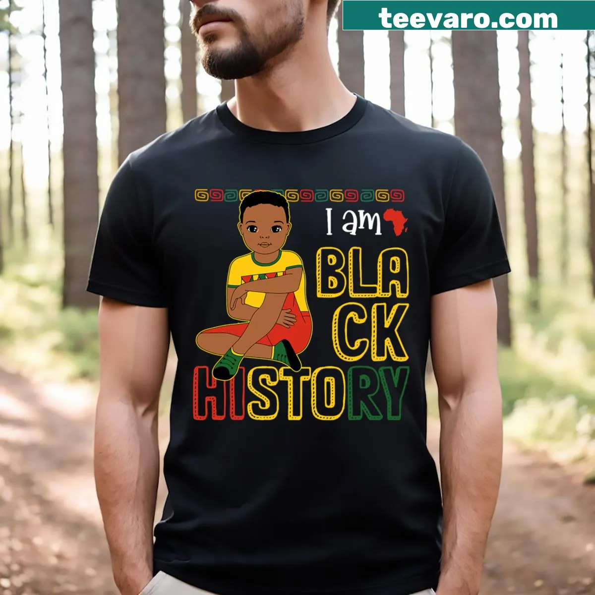 Kids Boy King t-shirt with 'I Am Black History Month' text — on a men's t-shirt
