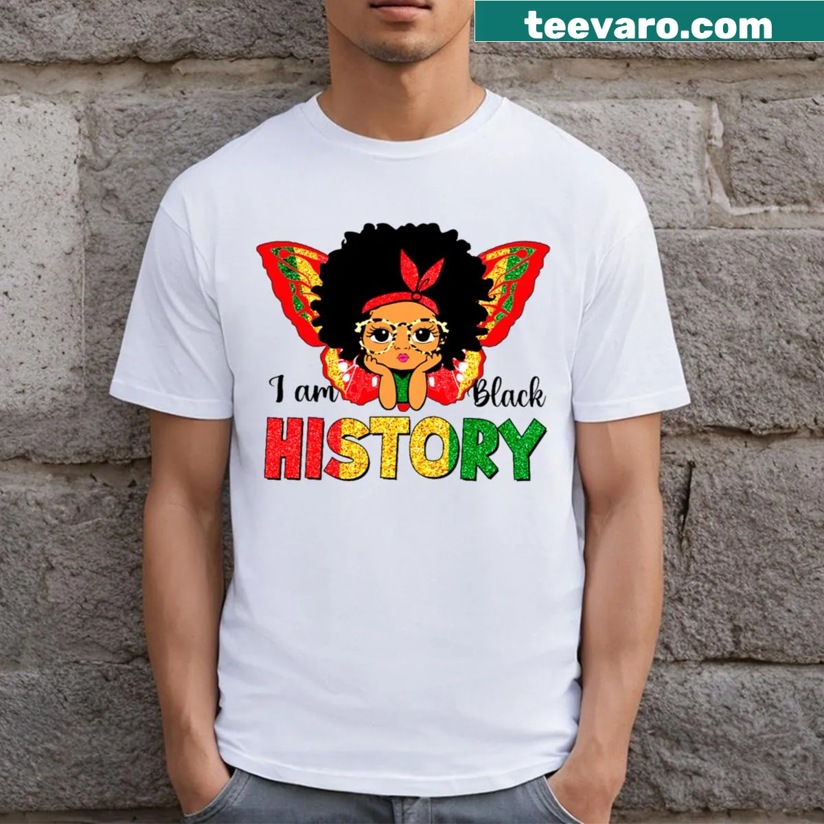 Empowering Black History Month text on a girls T-shirt — on a men's t-shirt