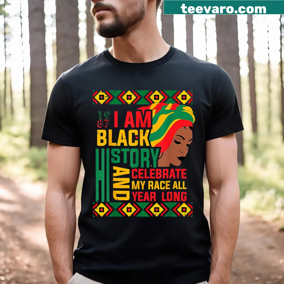 T-shirt with the phrase I Am Black History Month celebrating race year-round. — on a men's t-shirt