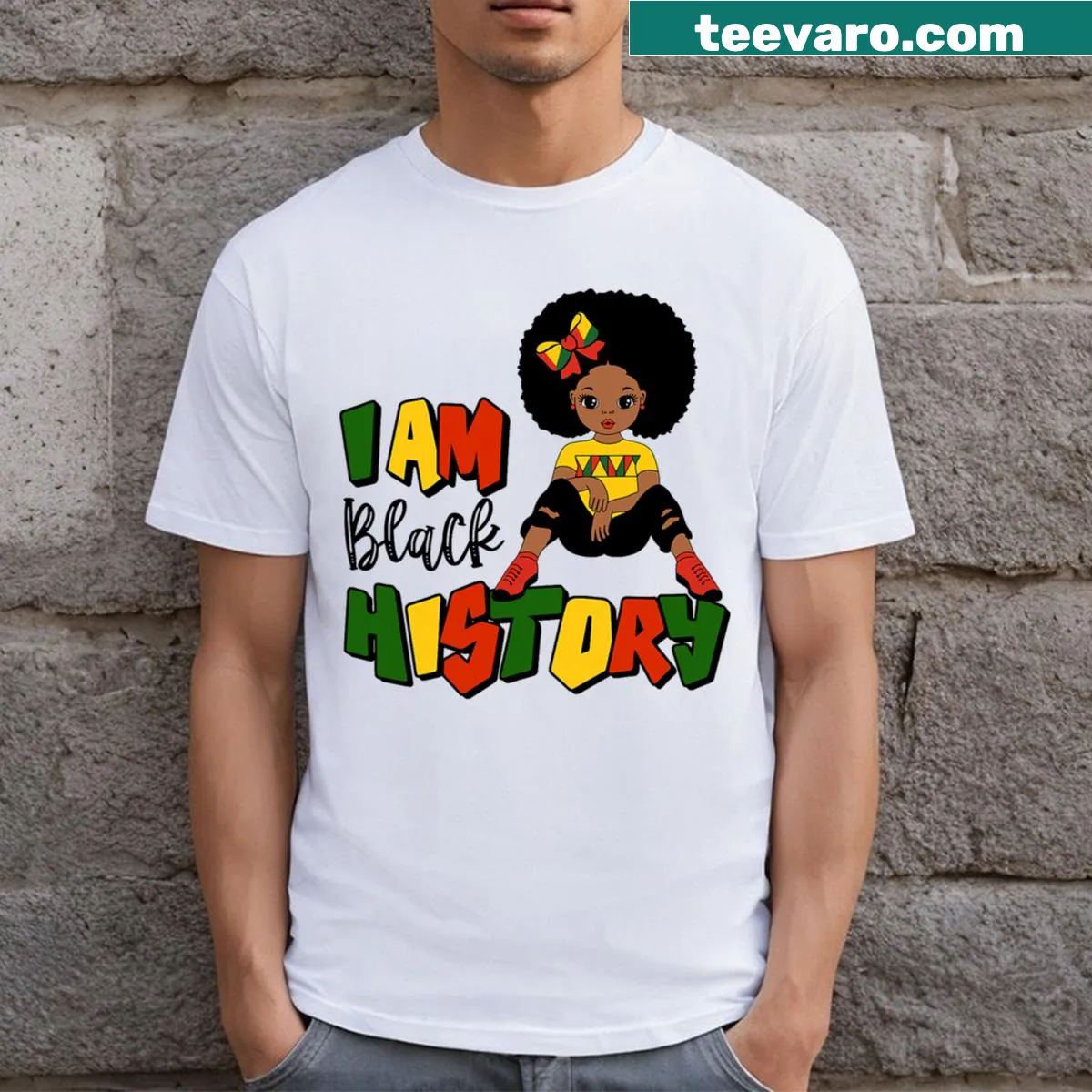Toddler T-shirt with the phrase I Am Black History Month celebrating melanin. — on a men's t-shirt