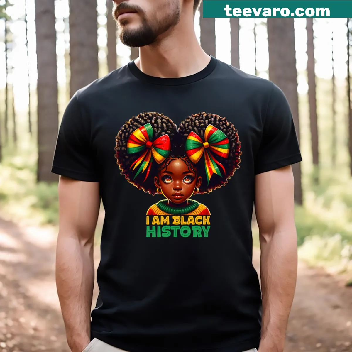 Toddler girls t-shirt with 'I Am Black History Month' print — on a men's t-shirt