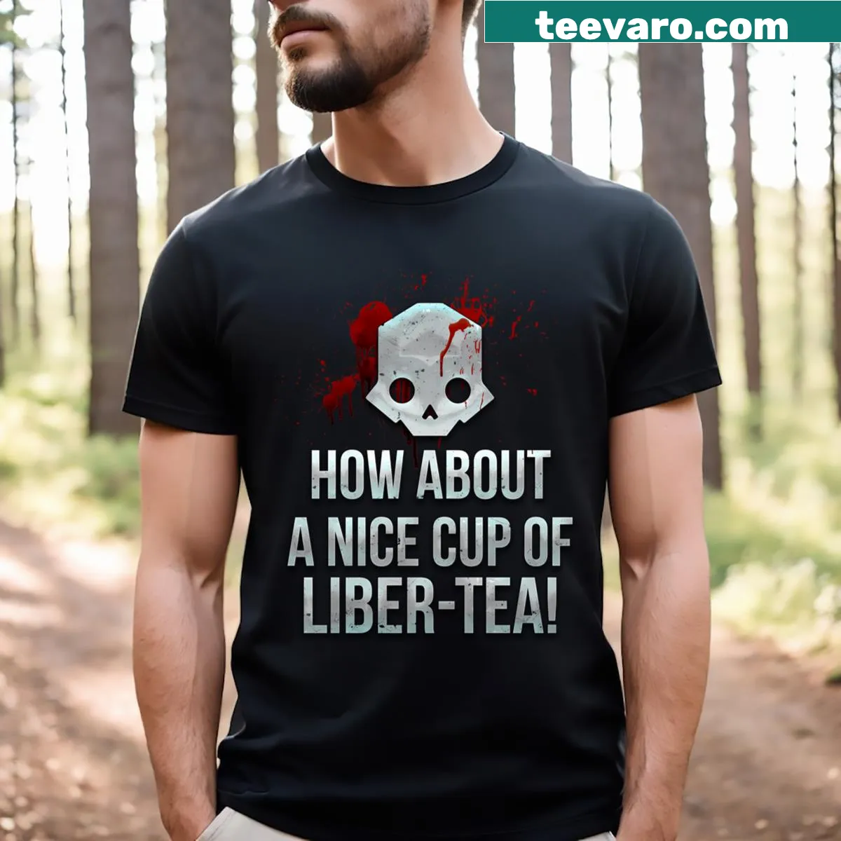 Libertea Essential T-shirt with playful text about tea — on a men's t-shirt