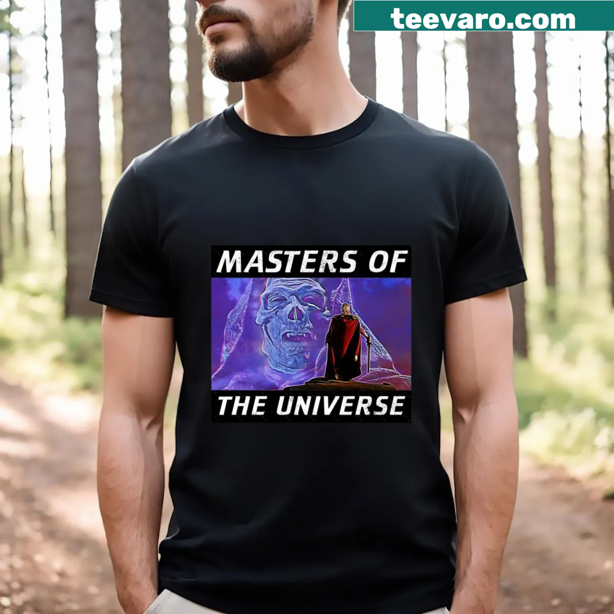 Iconic graphic of Master of the Universe on a T-shirt — on a men's t-shirt