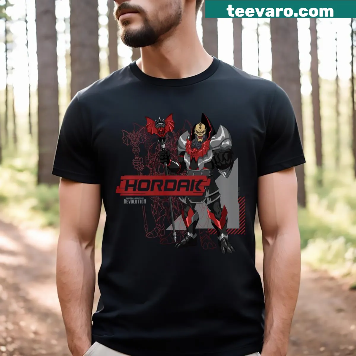 Graphic Hordak t-shirt showcasing the villain from Masters of the Universe — on a men's t-shirt
