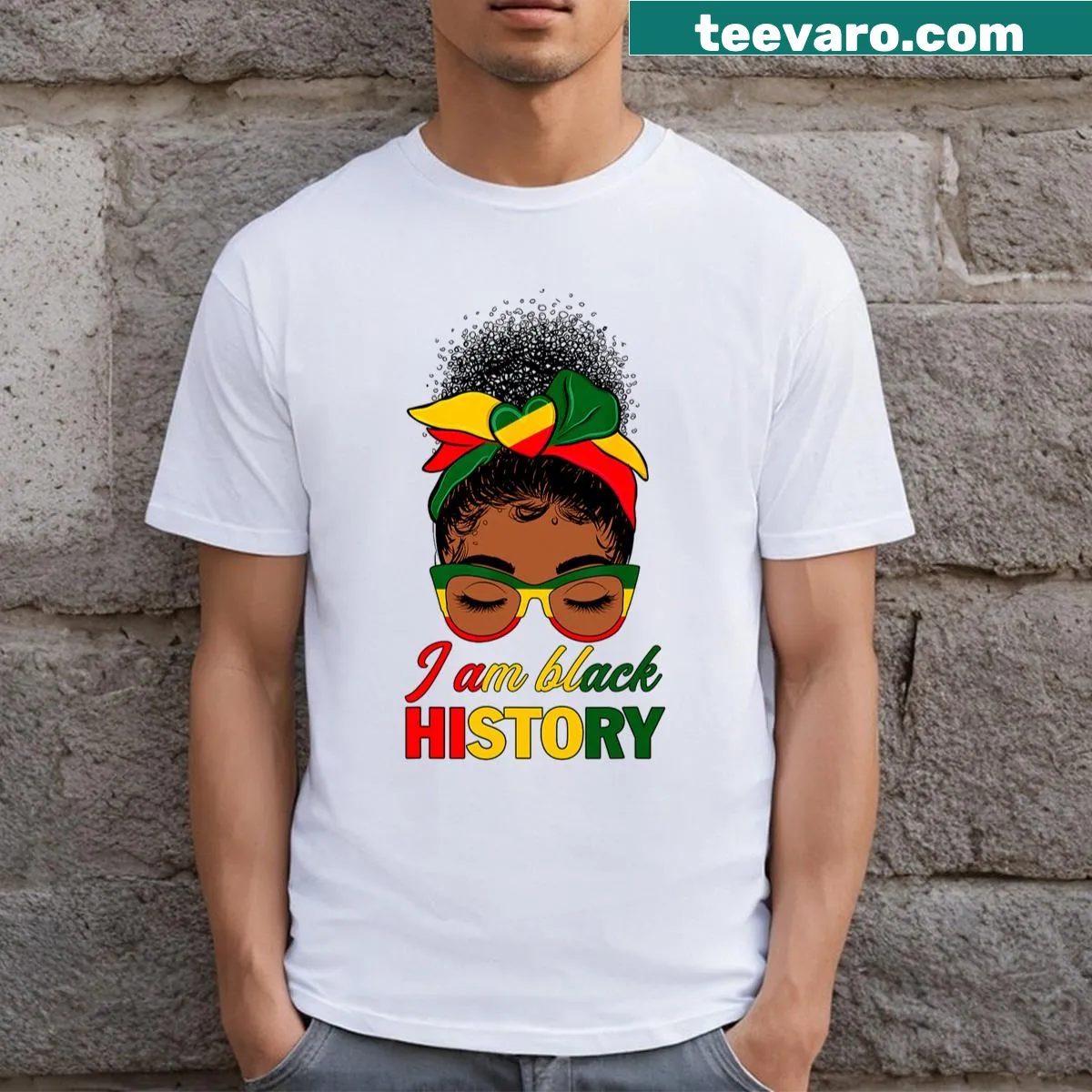 Messy Bun Hair Black History graphic T-shirt — on a men's t-shirt