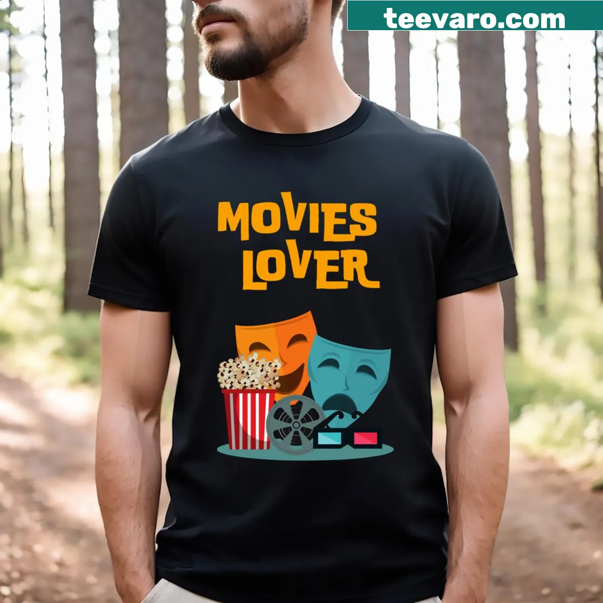 T-shirt with the phrase 'Movies Lover' in classic typography — on a men's t-shirt