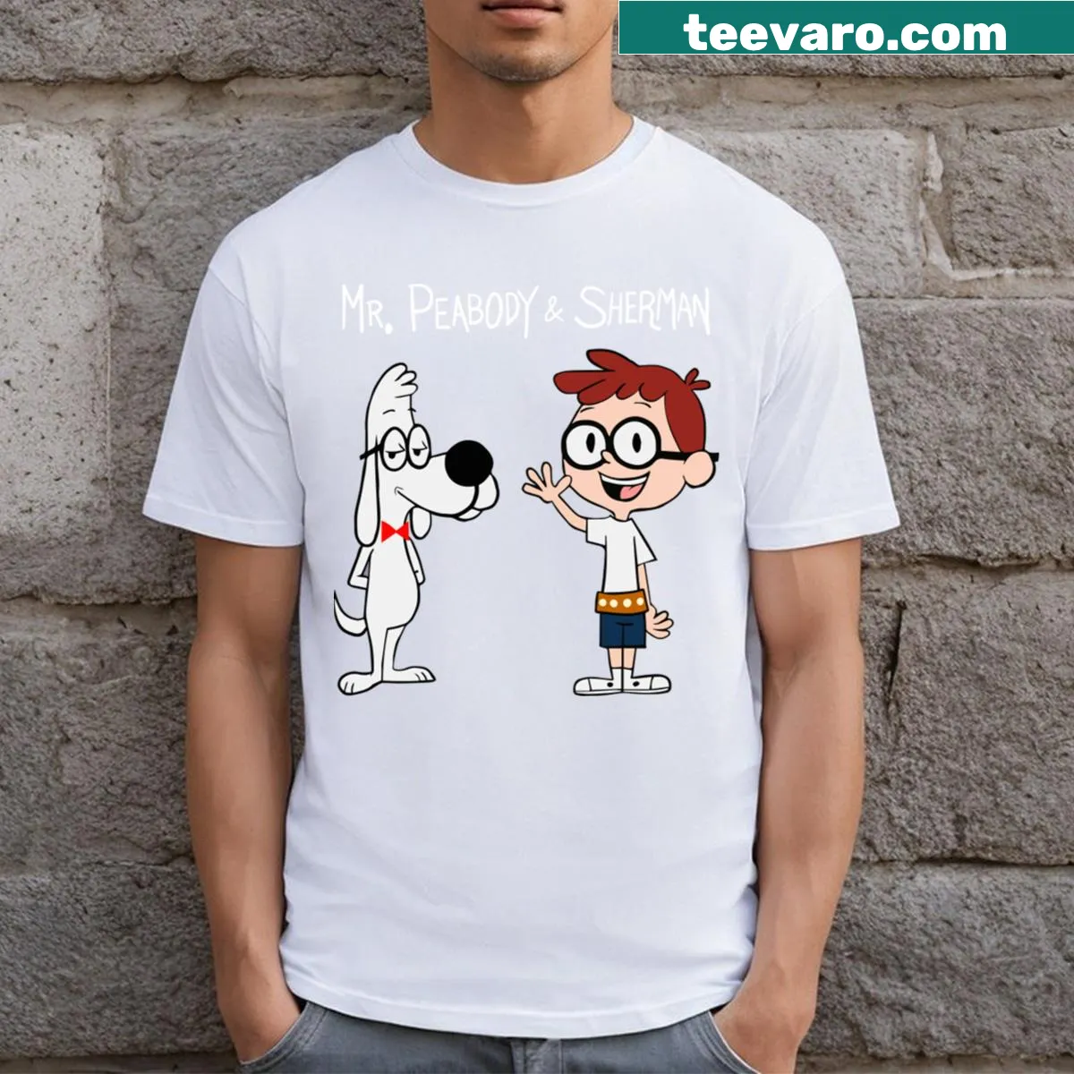 Illustration of Mr. Peabody and Sherman on a fun T-shirt — on a men's t-shirt