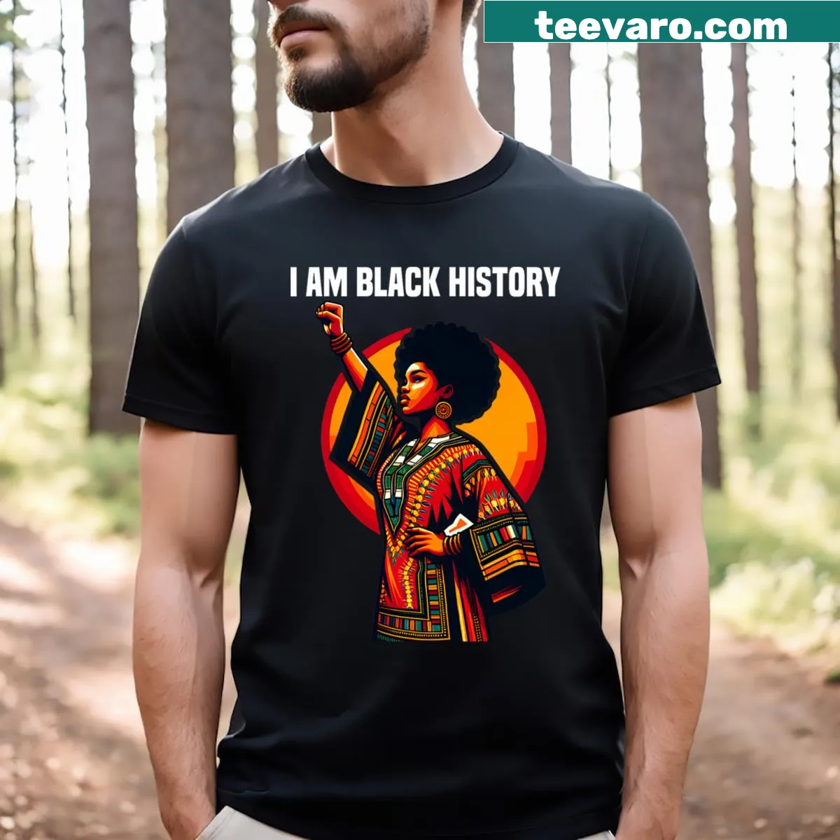 T-shirt featuring Black History Month graphic celebrating pride and heritage — on a men's t-shirt
