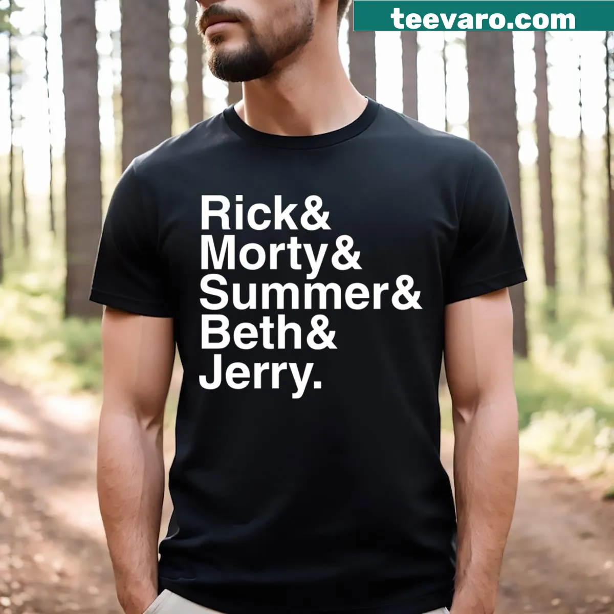 Smith family cartoon graphic t-shirt from Rick and Morty — on a men's t-shirt