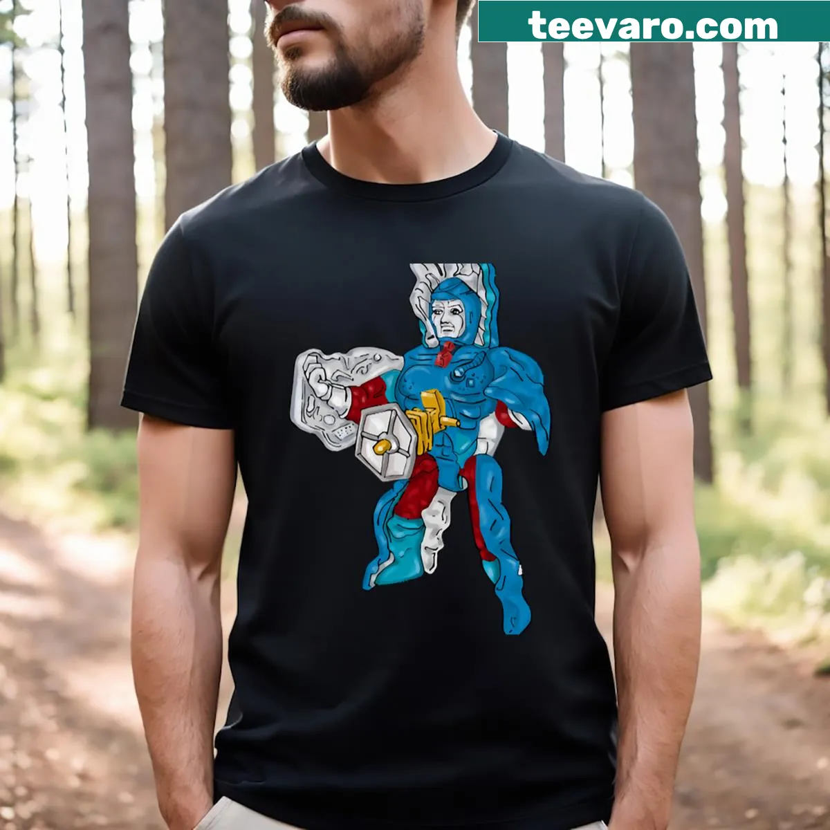 Vintage-inspired T-shirt featuring a unique Rokkon illustration from Masters of the Universe — on a men's t-shirt
