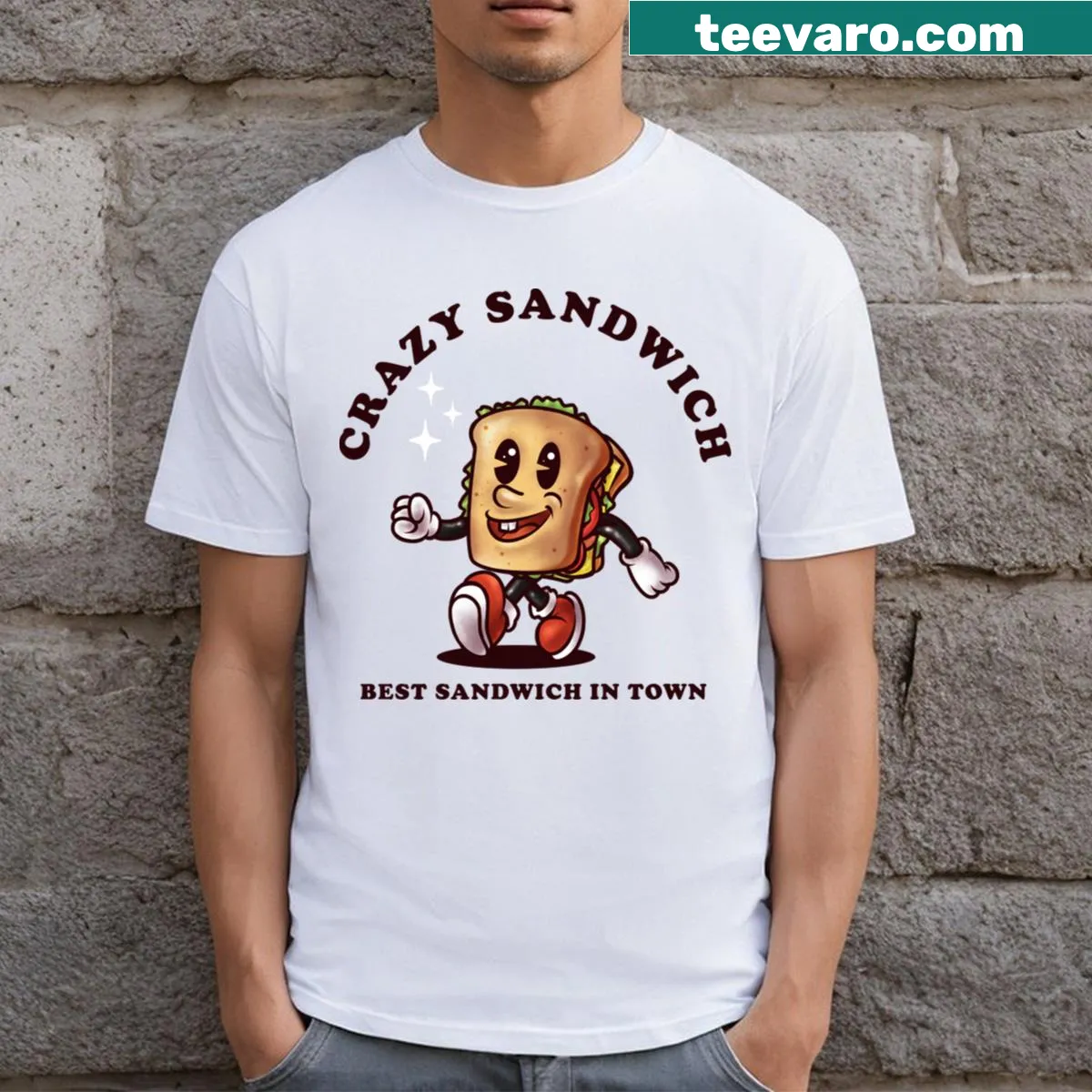 Vintage cartoon sandwich graphic t-shirt for food lovers. — on a men's t-shirt