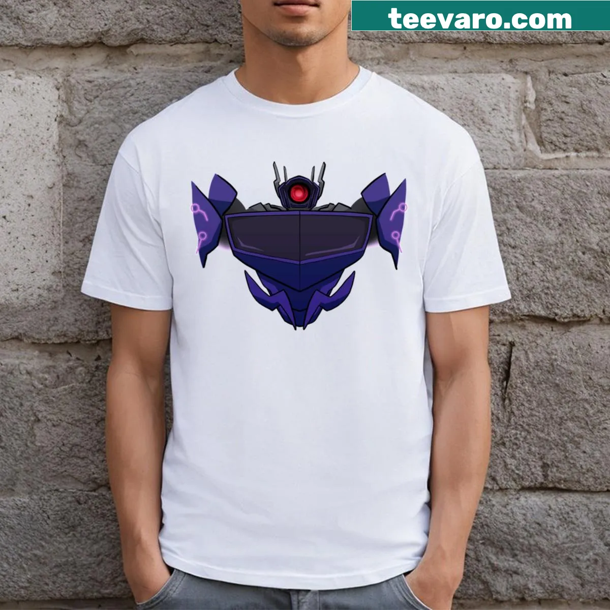 T-shirt featuring the word 'Shockwave' in dynamic font — on a men's t-shirt