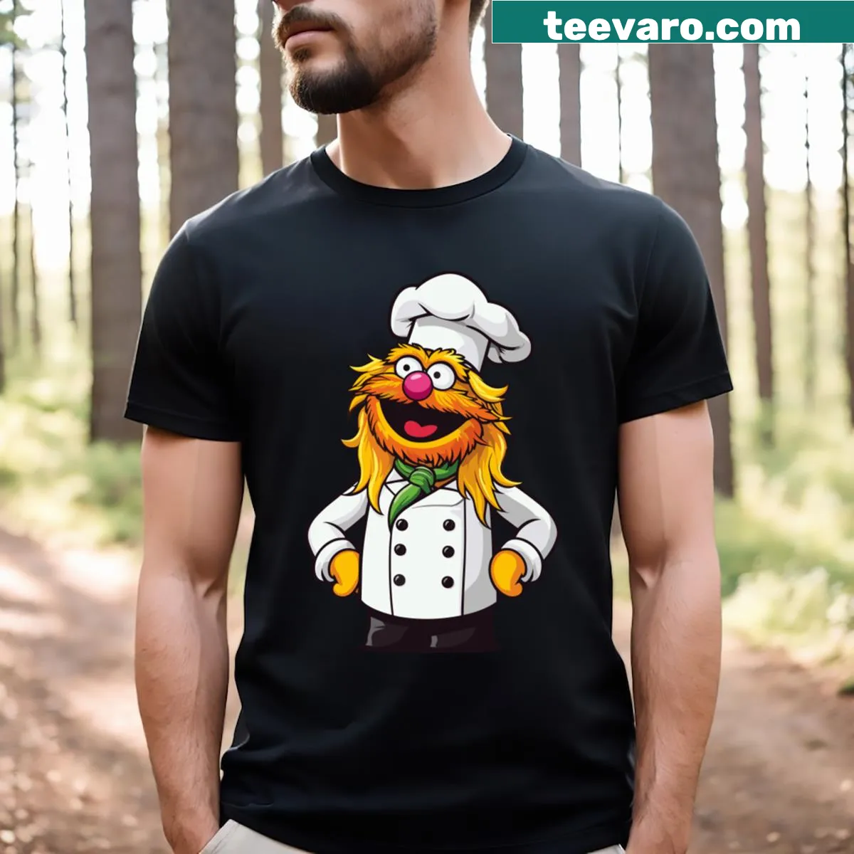 Nostalgic t-shirt inspired by Swedish Chef with humorous graphics — on a men's t-shirt