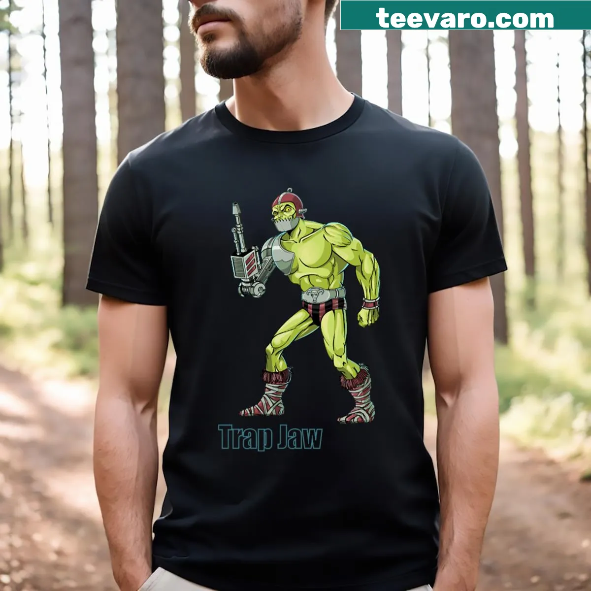 Illustrative T-shirt depicting a powerful jaw symbolizing strength. — on a men's t-shirt
