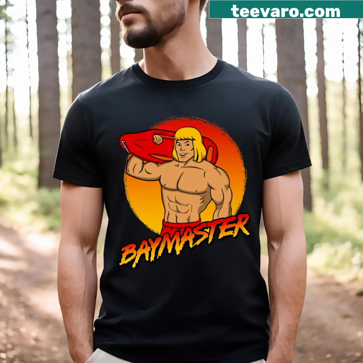 T-shirt featuring characters from Masters of the Universe — on a men's t-shirt