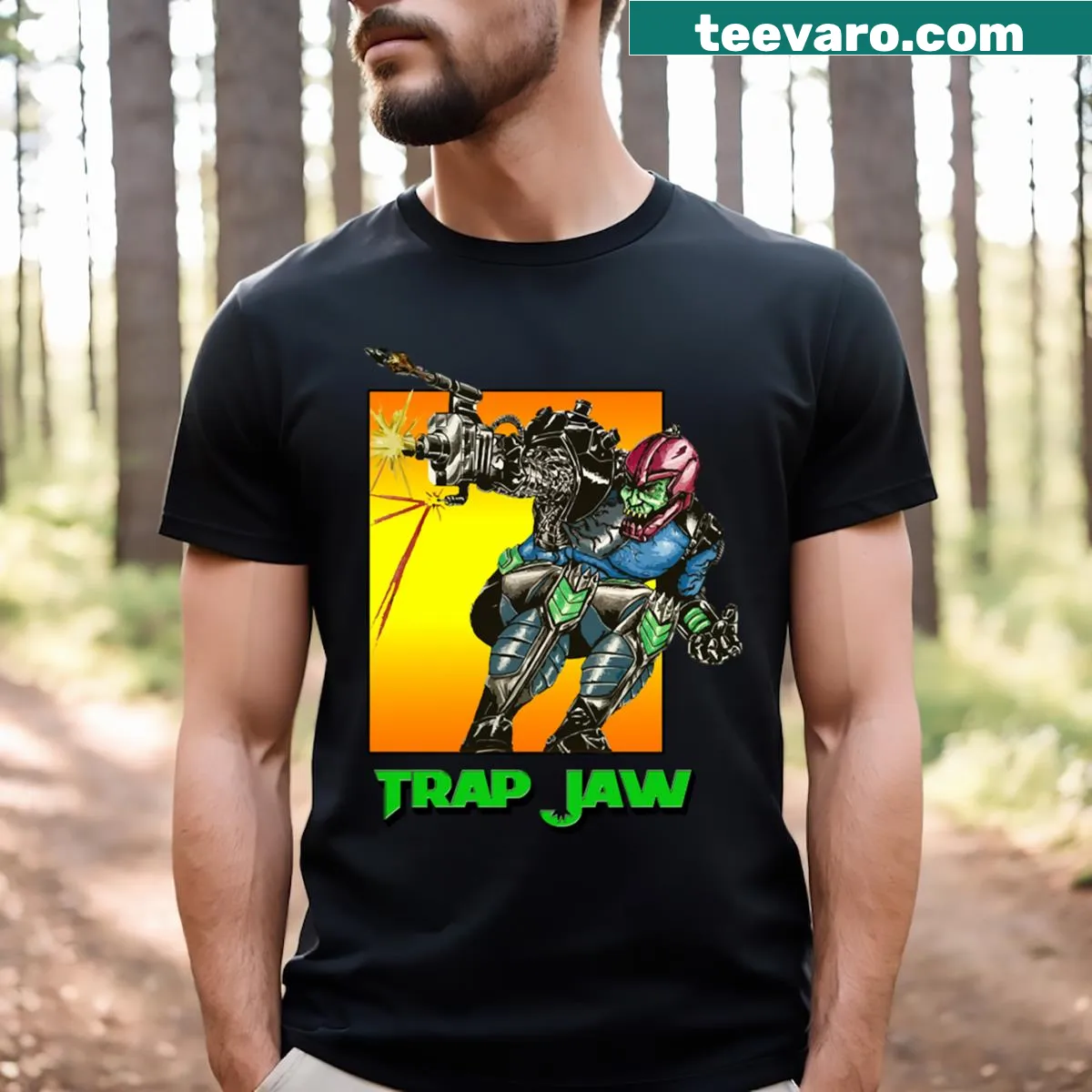Illustrated graphic of Trap Jaw on T-shirt — on a men's t-shirt