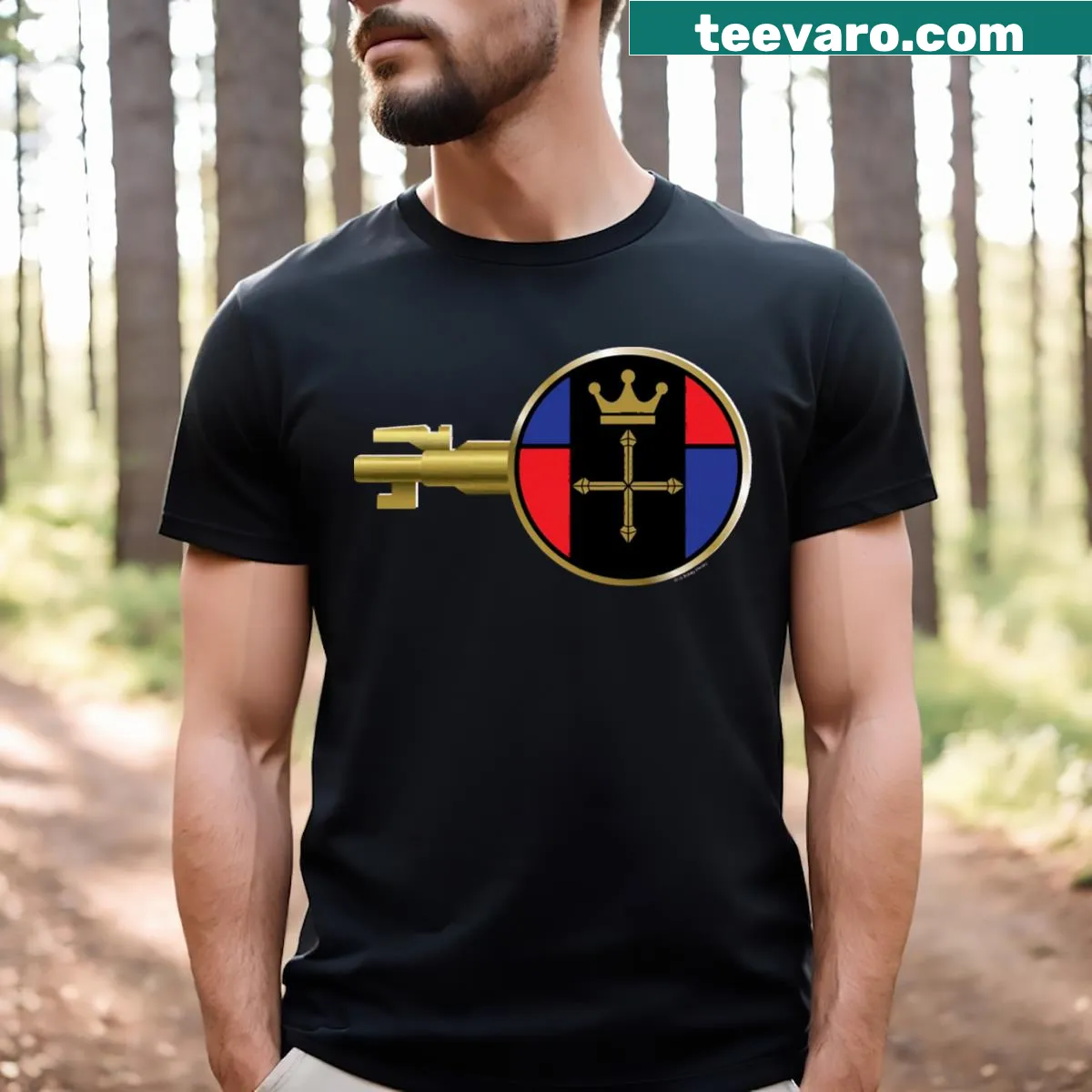 Voltron Activation Key T-shirt featuring iconic key design — on a men's t-shirt