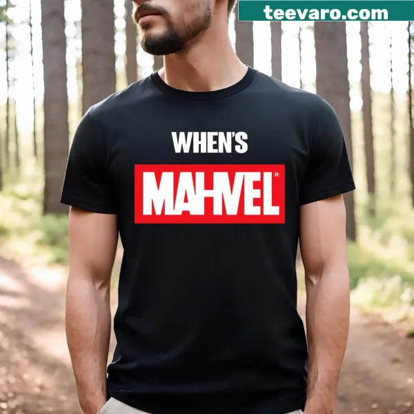Humorous When's Mahvel t-shirt with bold typography design