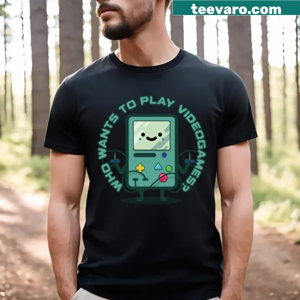 T-shirt with 'Who Wants To Play Videogames' text