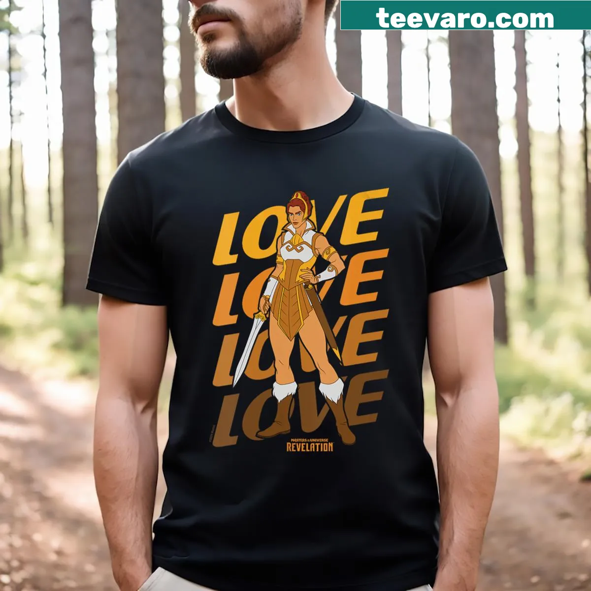 V-neck t-shirt featuring Teela from Masters of the Universe — on a men's t-shirt