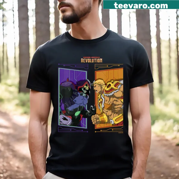 V-neck t-shirt for women featuring Skeletor vs He-Man design.
