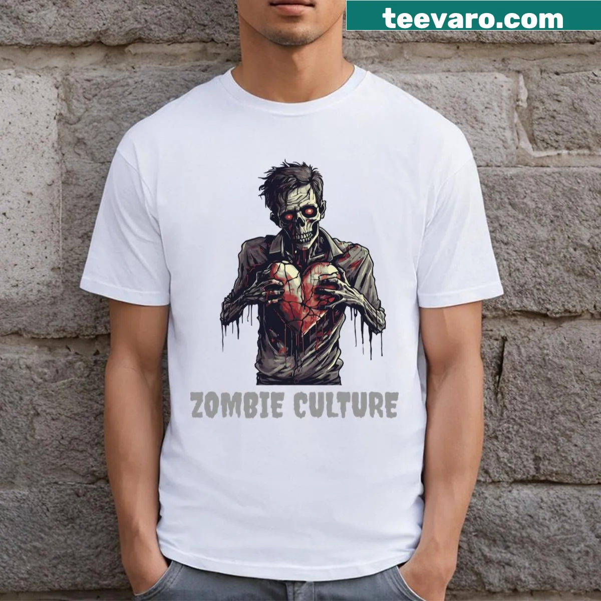 Striking T-shirt featuring designs inspired by zombie culture — on a men's t-shirt