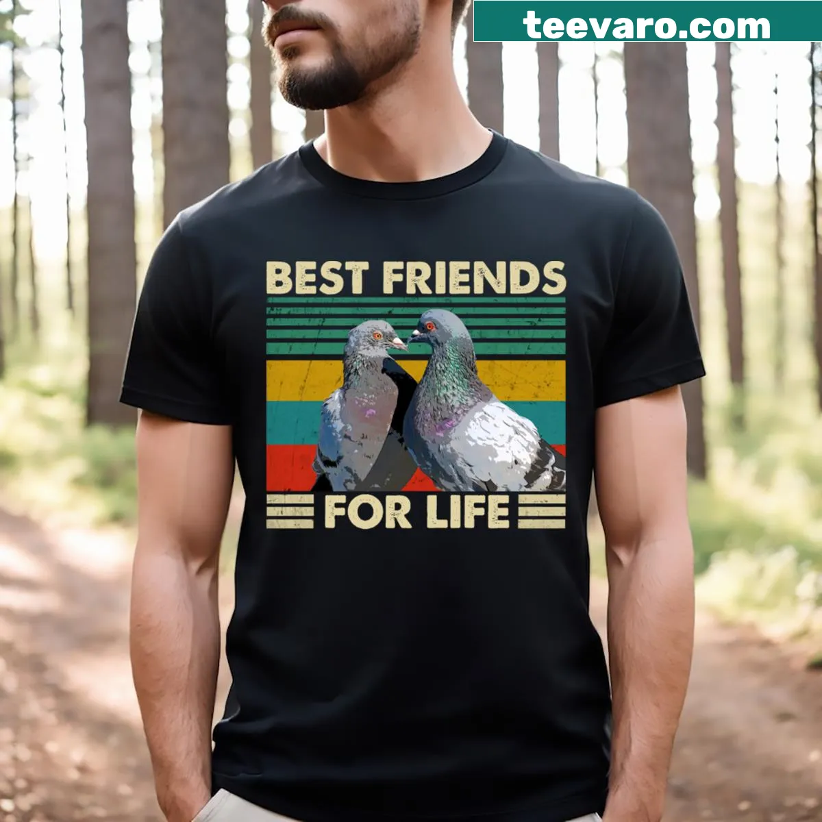 Artistic T-shirt featuring majestic pigeons and friendship theme — on a men's t-shirt