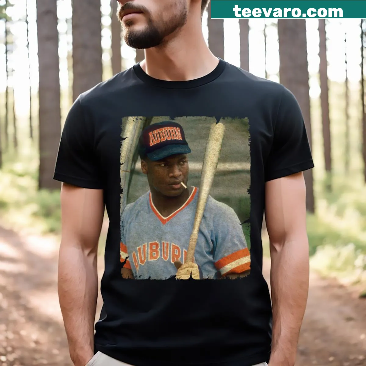 Auburn Tigers baseball t-shirt featuring Bo Jackson design — on a men's t-shirt