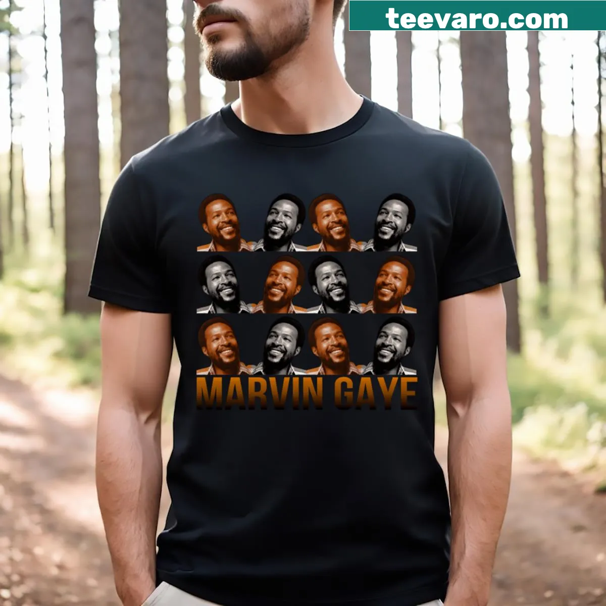 T-shirt featuring a classic photo of Marvin Gaye — on a men's t-shirt