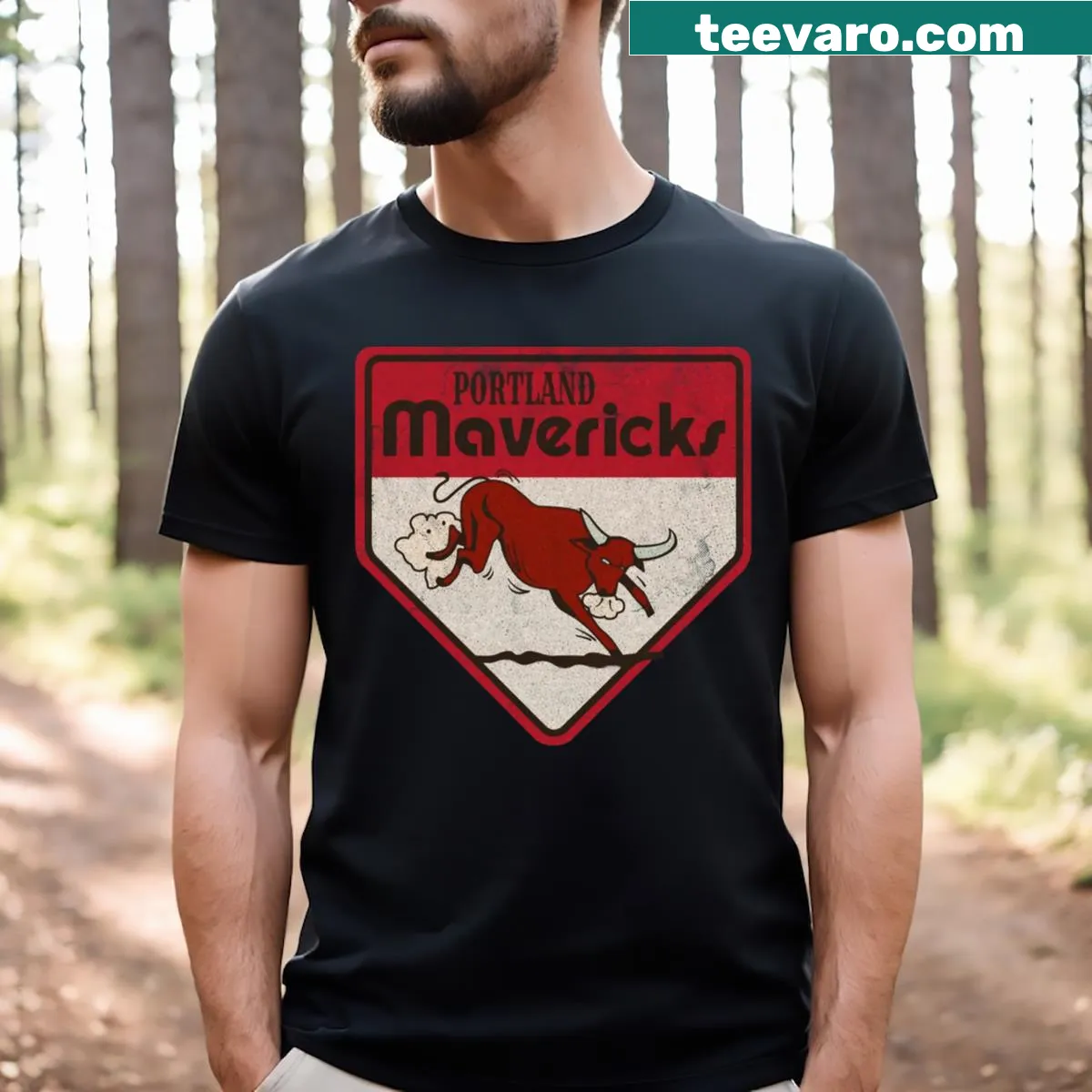 Vintage-style T-shirt honoring the Portland Mavericks Baseball team — on a men's t-shirt