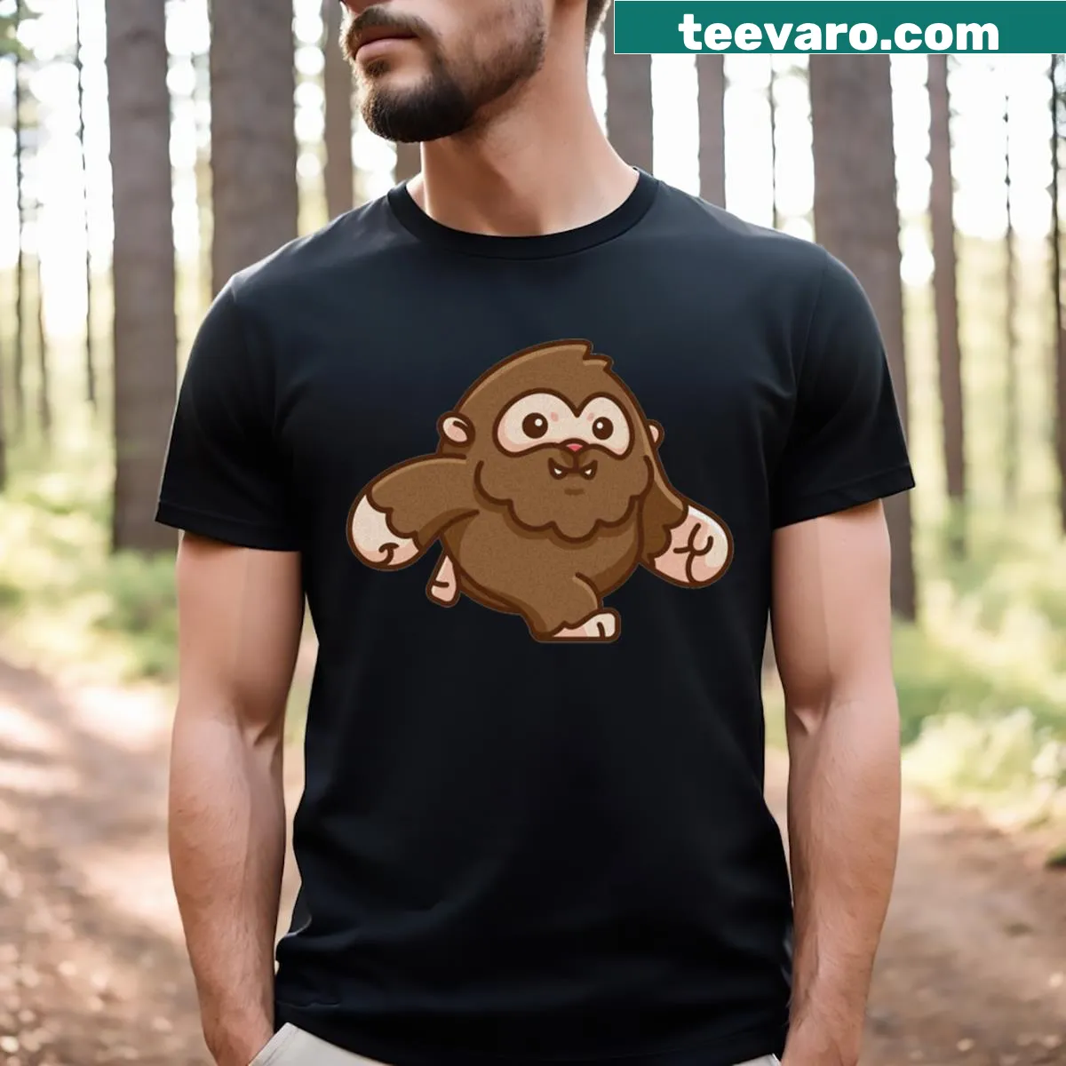 Illustration of a friendly Bigfoot on a T-shirt — on a men's t-shirt
