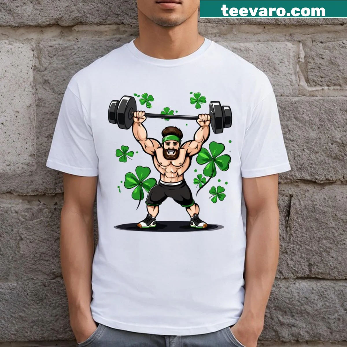 St. Patrick's Day fitness-themed graphic T-shirt — on a men's t-shirt