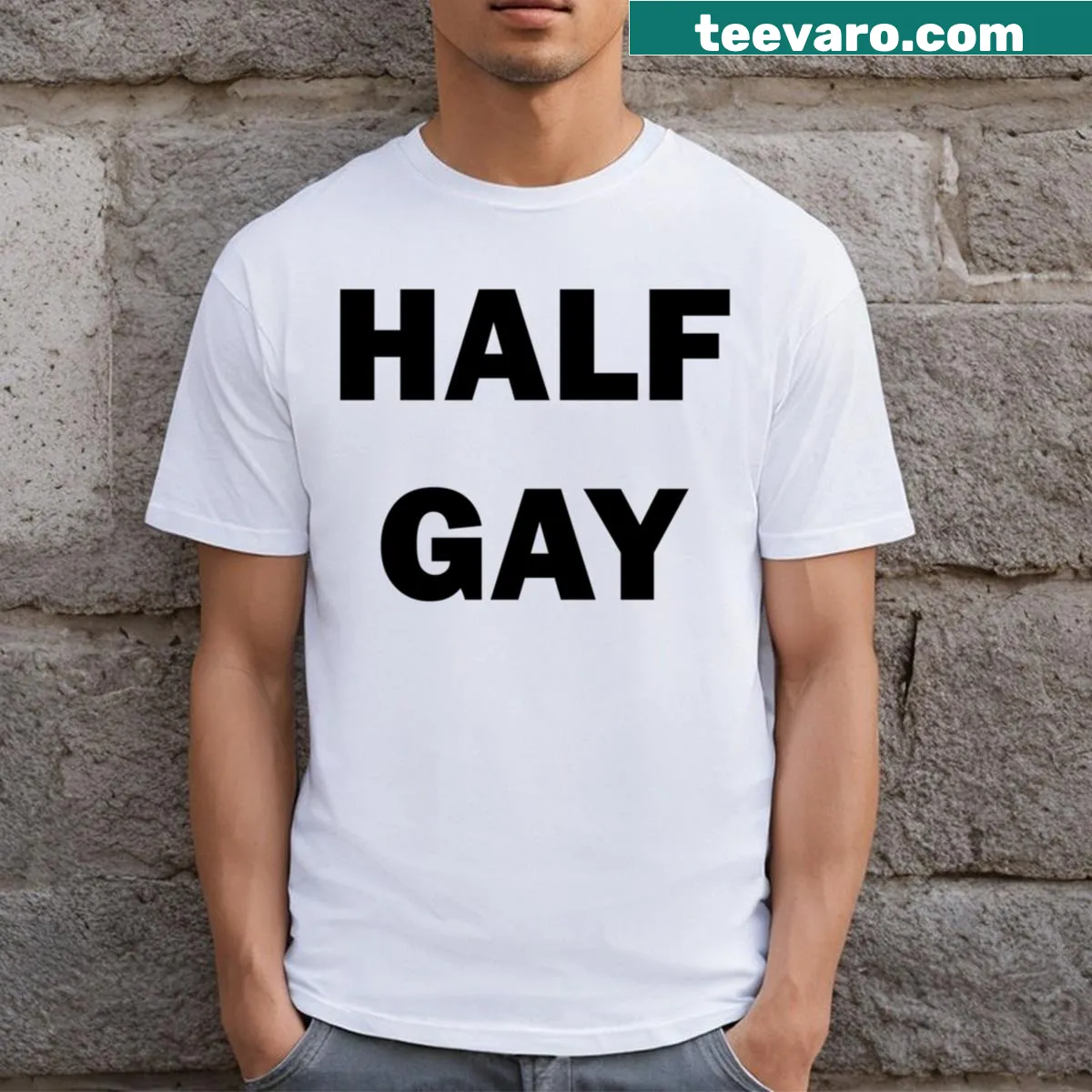 Half Gay T-shirt with a playful and humorous statement — on a men's t-shirt