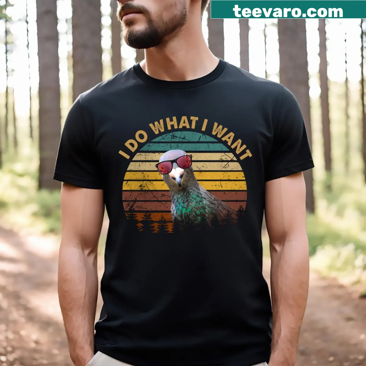 Cityscape illustration with a graceful pigeon on T-shirt — on a men's t-shirt