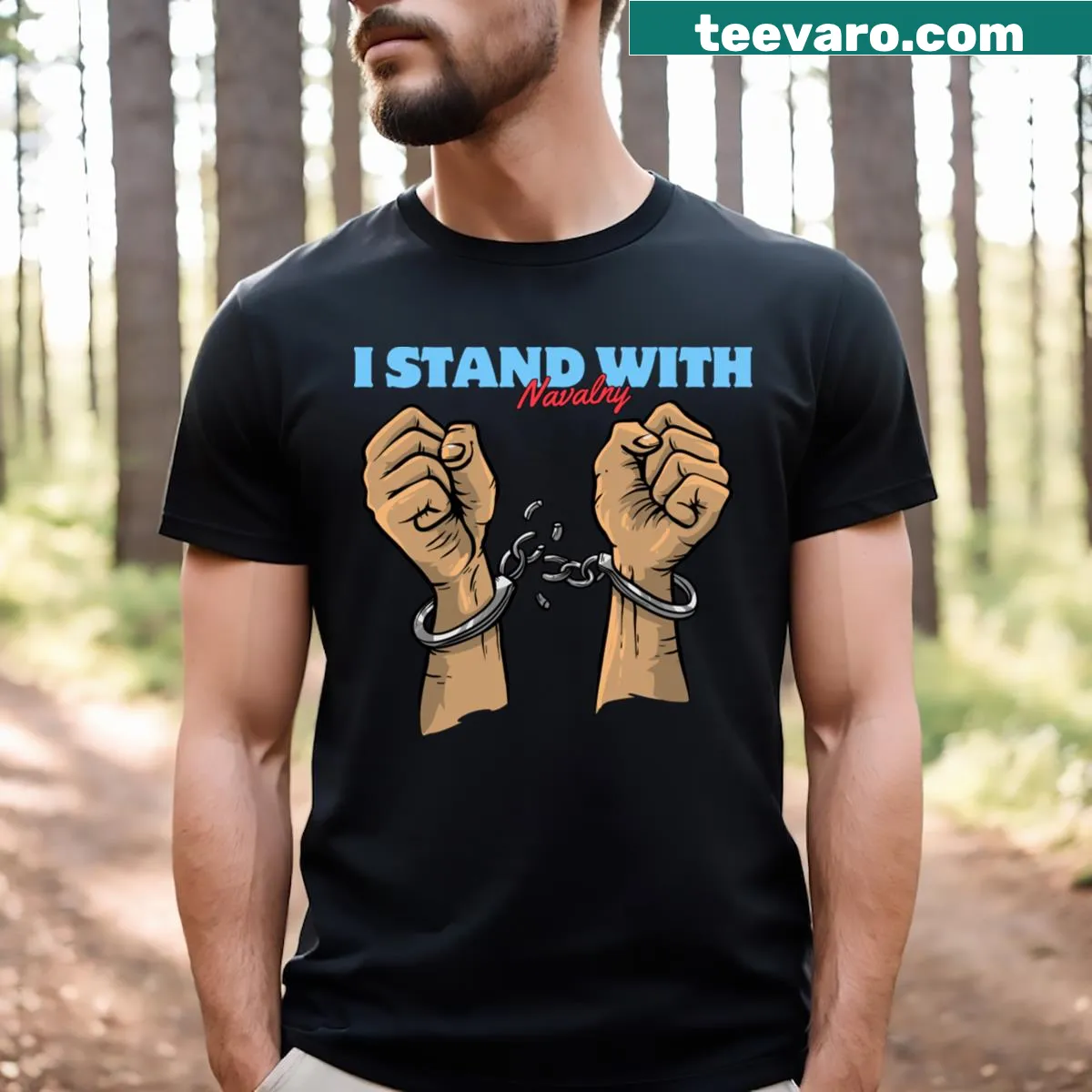 I Stand With Navalny T-shirt with bold supportive text — on a men's t-shirt