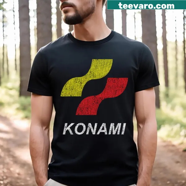 Distressed Konami logo t-shirt with minimalist design