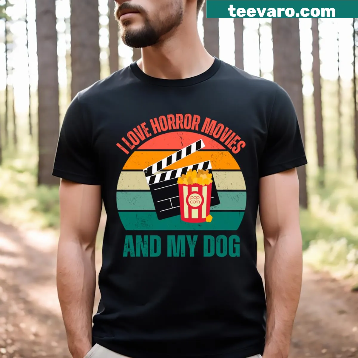 Funny T-shirt showcasing love for horror movies and dogs — on a men's t-shirt