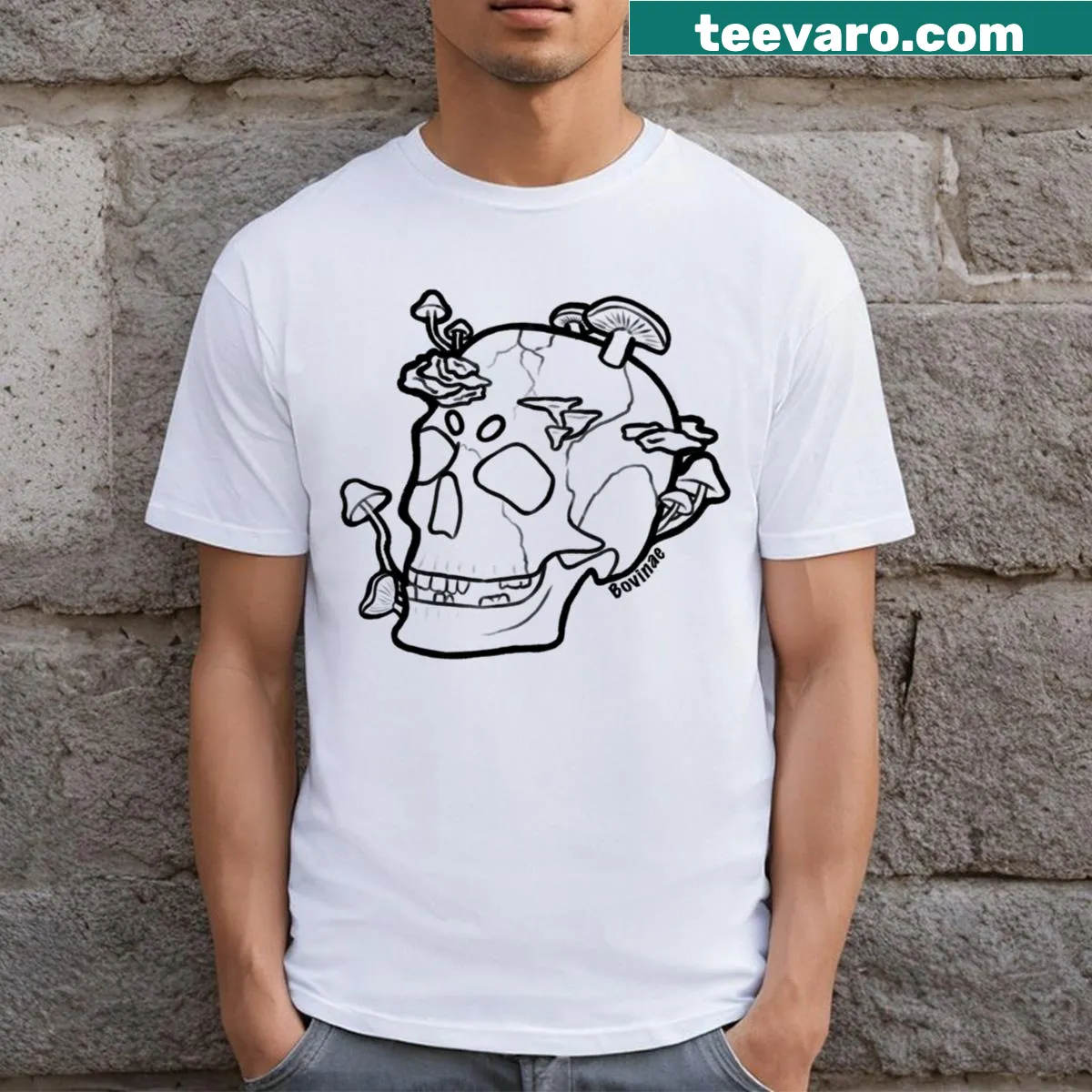 Minimalist Mad Skull Outline t-shirt design — on a men's t-shirt