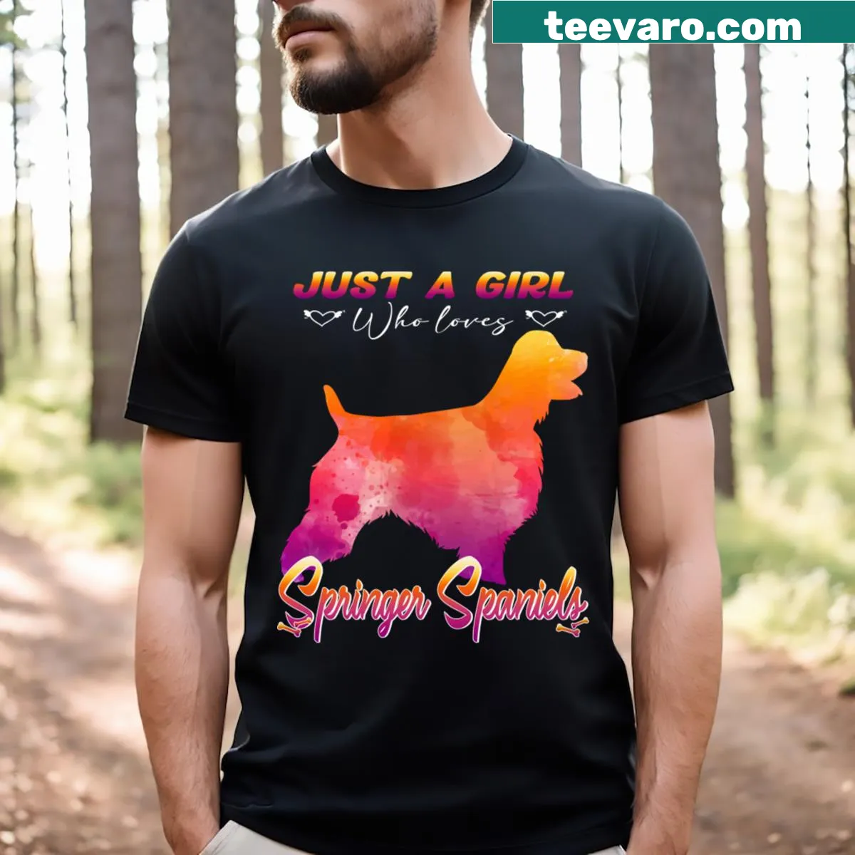 Funny English Springer Spaniels t-shirt with playful typography — on a men's t-shirt