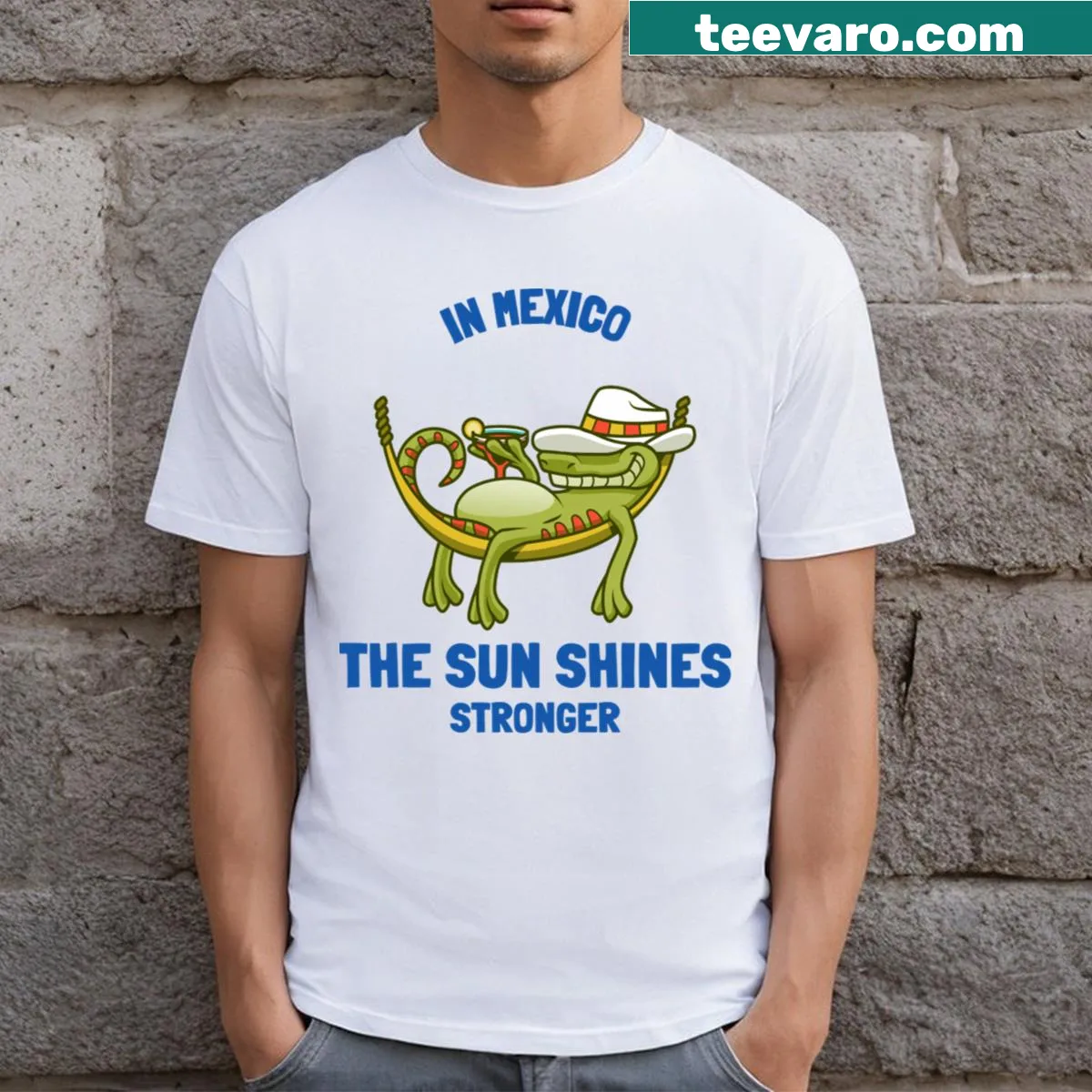 T-shirt depicting vacation vibes with Cancun beach-inspired graphics — on a men's t-shirt