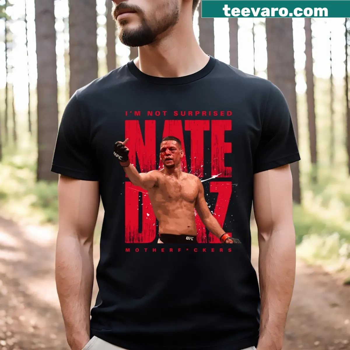 T-shirt featuring Nate Diaz in his iconic pose graphic. — on a men's t-shirt