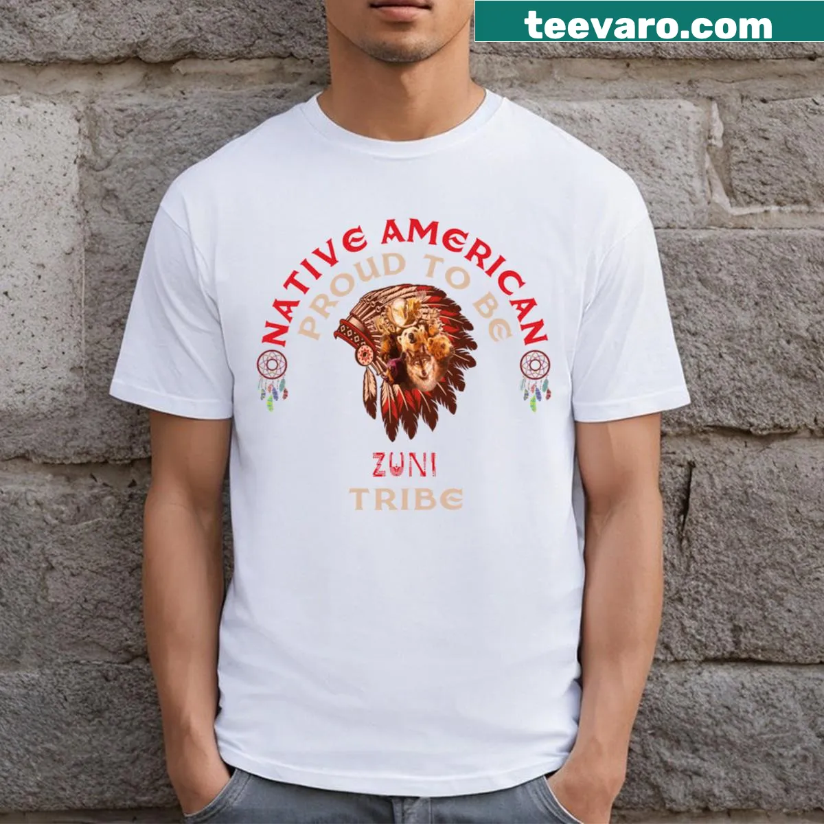 Zuni Tribe graphic on a Native American T-shirt — on a men's t-shirt