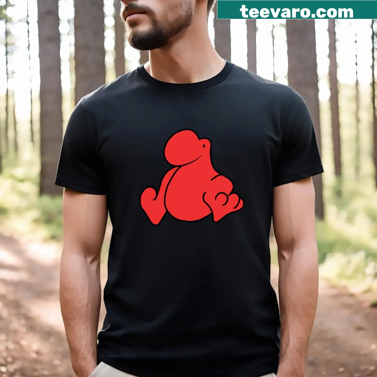 Whimsical nerdy creature illustration in dark lines on t-shirt — on a men's t-shirt