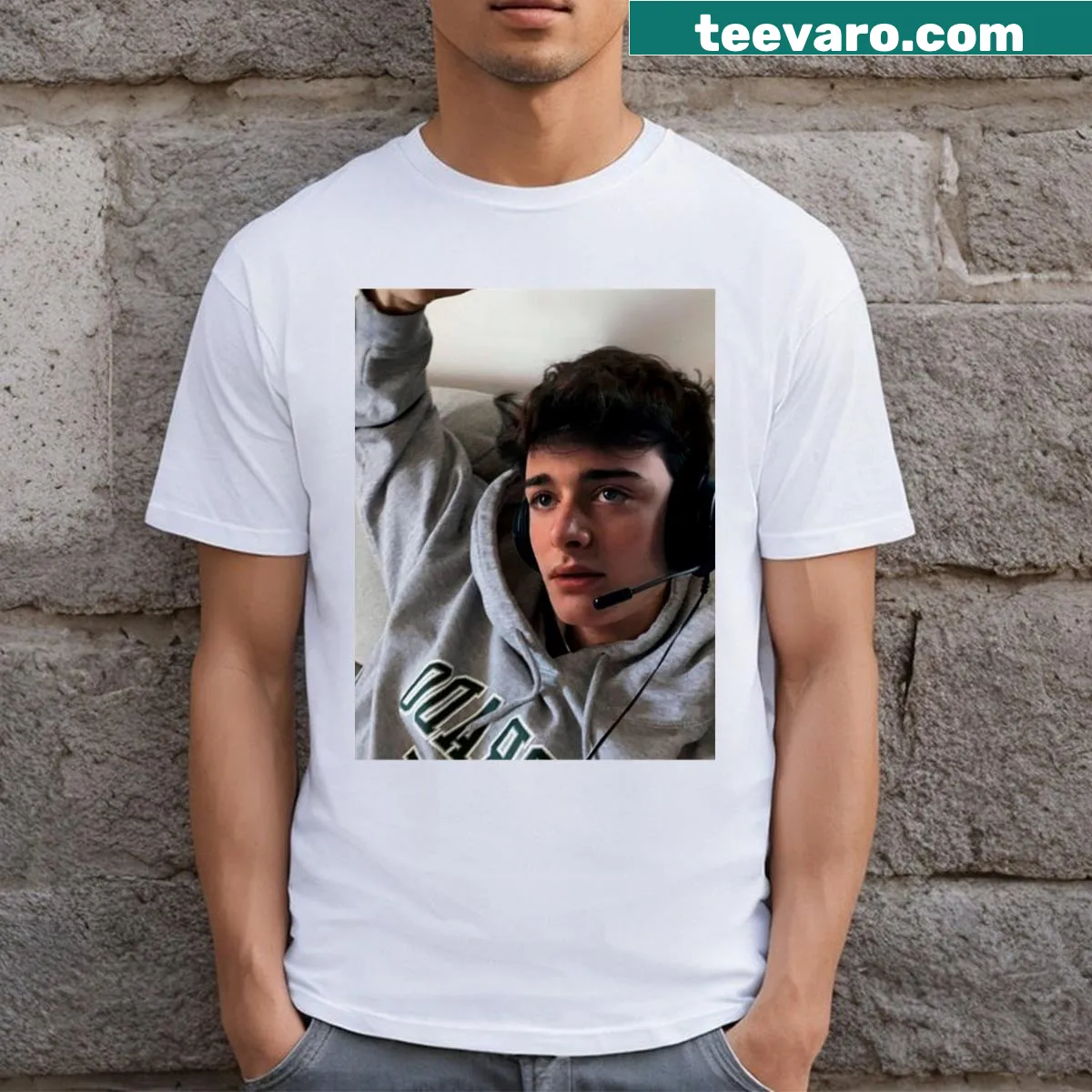 T-shirt with a humorous graphic resembling a Noah Schnapp movie poster — on a men's t-shirt