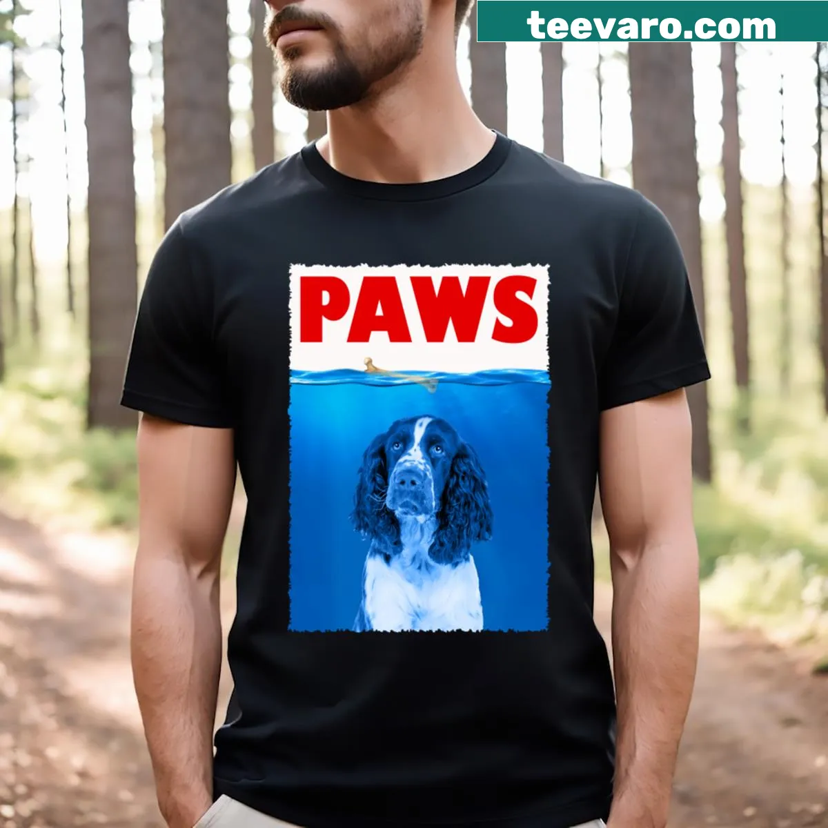 Illustration of an English Springer Spaniel on a dog-lover t-shirt — on a men's t-shirt