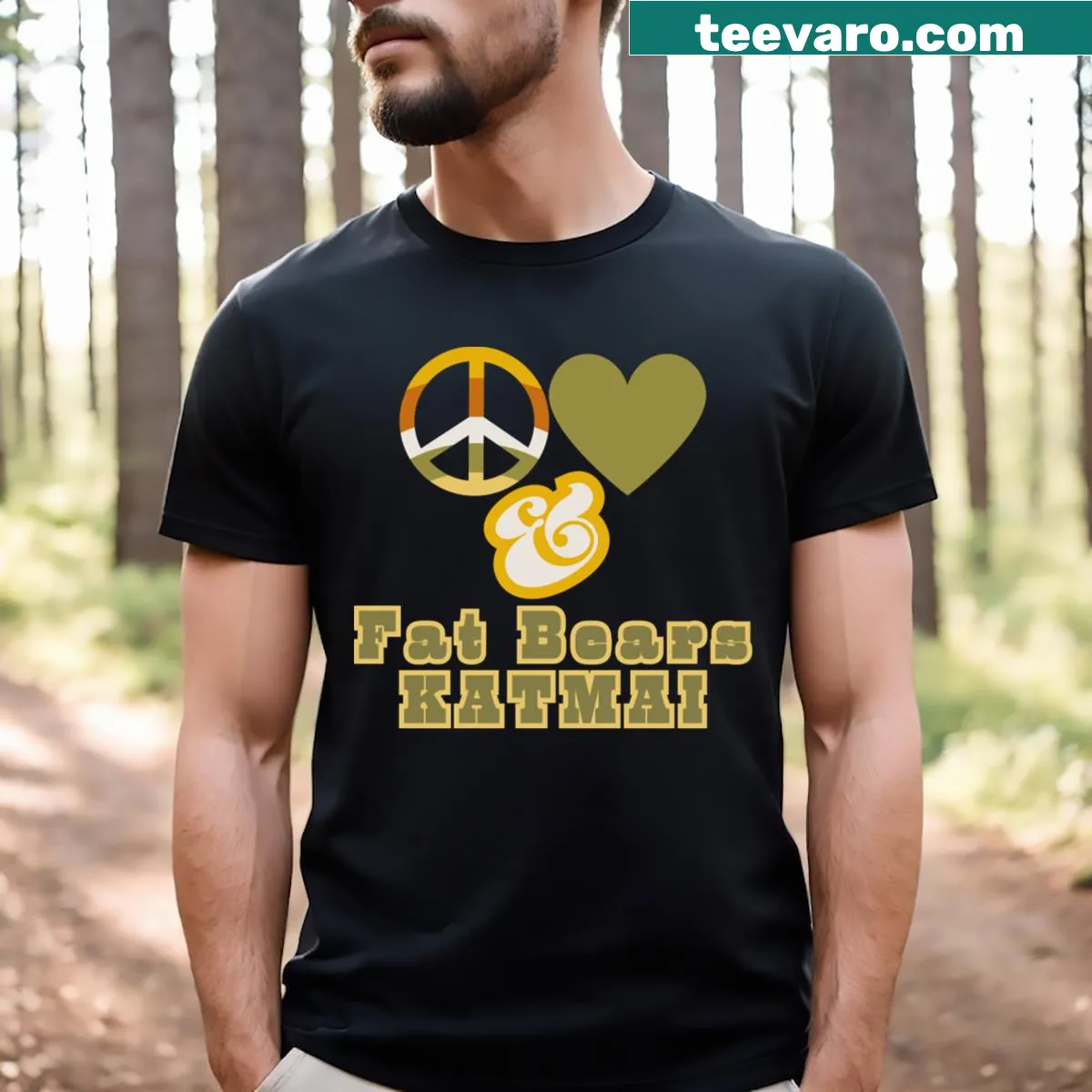 Retro graphic of fat bears on a nature-themed t-shirt — on a men's t-shirt