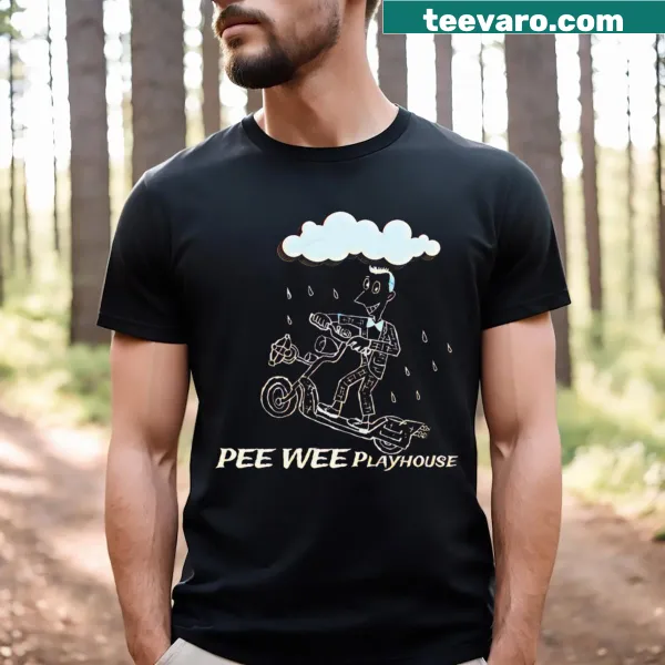 T-shirt featuring a playful Pee Wee's Playhouse rain scene.