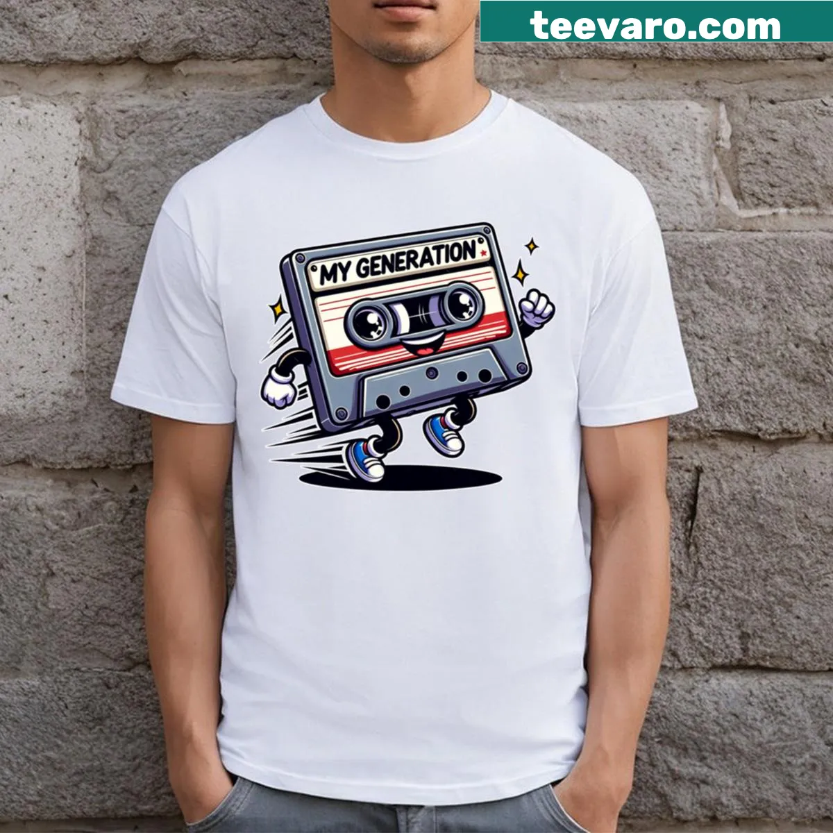 Retro music-themed T-shirt with a fun graphic — on a men's t-shirt