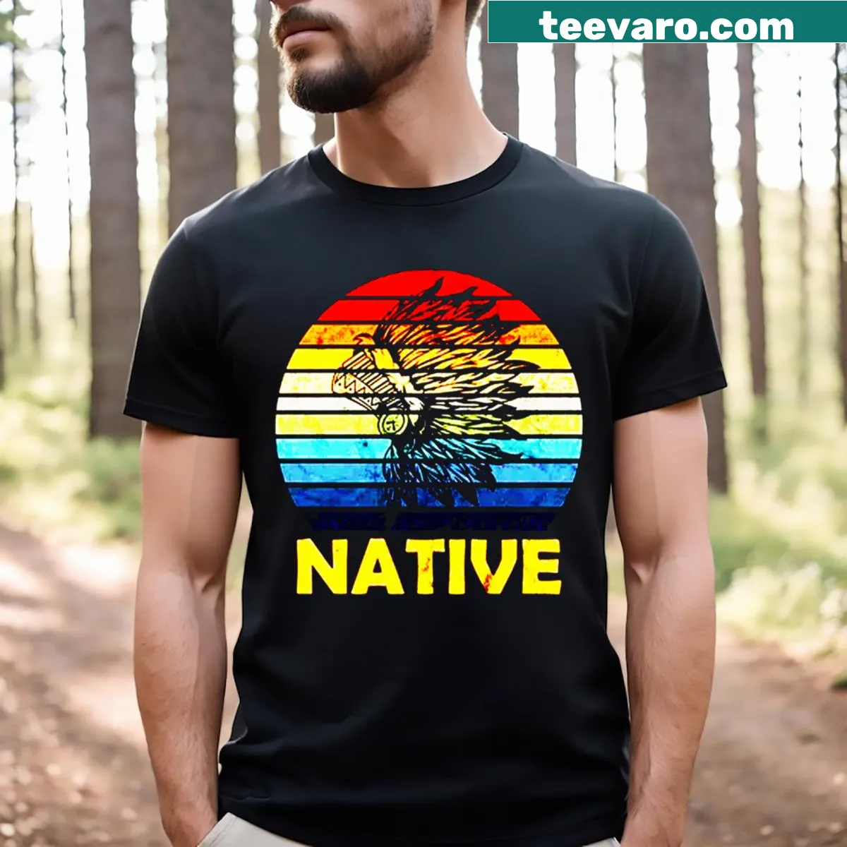 Distressed Native American design on a vintage T-shirt — on a men's t-shirt